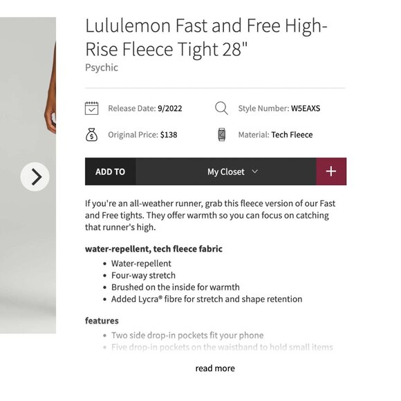 Lululemon Fast and Free Thermal Leggings with pockets 28" size 4 Black - Picture 14 of 15